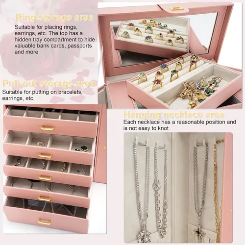 Caja De Joyería Extragrande De 6 Niveles Almacenamient...