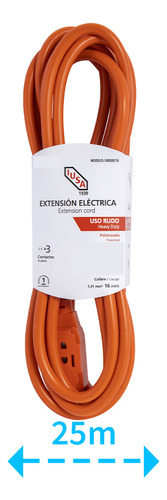 Multicontacto de 3 tomas Iusa 619353color naranja largo del cable de 15m 127V