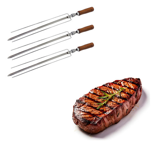 Espeto Triplo Churrasqueira Giratória Carne Inox Agr 3 Uni