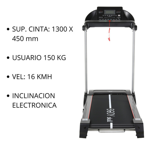 Cinta Caminadora Electrica Body Skull - Velocidad 16 Km/h - Inclinacion Automatica 15 Niv - Usuarios 150 Kg - Superficie 1300x450 Mm - Plegable - Con 6 Amortiguadores Sistema Anti Shock - 2733 Gris