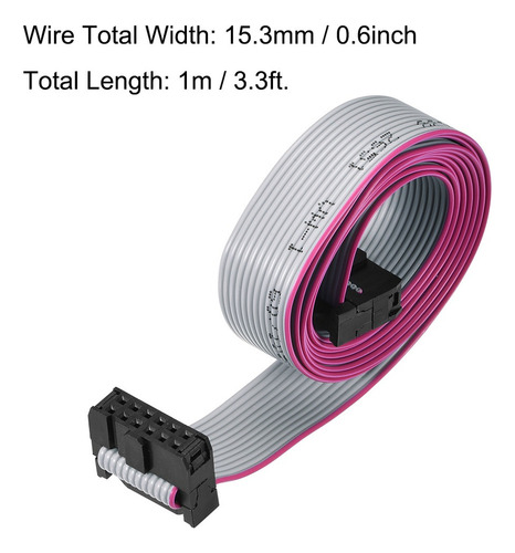 Cable Plano Flexible Idc 12 Pin Conector Fc/fc Tipo A Gris