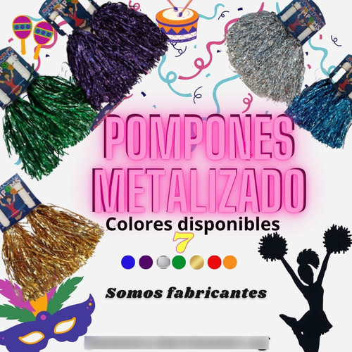 Pompones Metalizados Y Unicolor Para Porrista 