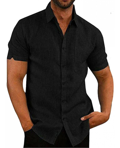 Beuu Camisa Lino Algodon Para Hombre Manga Corta Boton