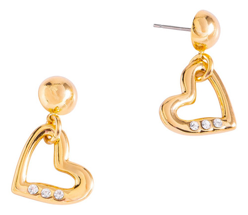 Aretes Nice De Corazón Con Cristal 4 Baños De Oro 18k