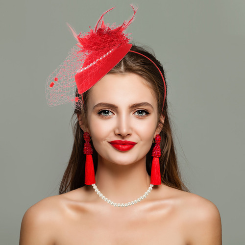 1 Juego De Guantes Fascinator Hat, Velo, Malla, Diadema Y Pe