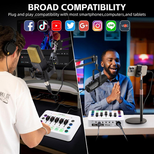 Gaming Audio Mixer, Live Streaming Sound Card Rgb Pc Dj M...