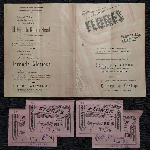 Programa Mas 4 Ticket Entradas Cine Teatro Flores 1947 