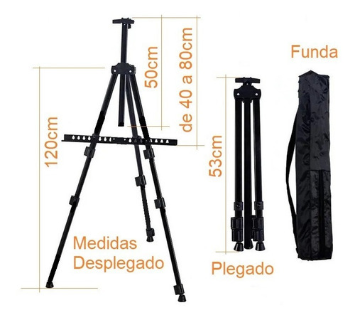 Atril Telescóp. P/ Pizarra Led Cuadro Bastidor Pintura Art Negro