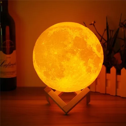 Velador Lampara Led Luna 3d Recargable 7 Colores Tactil 18cm Estructura Marrón Claro