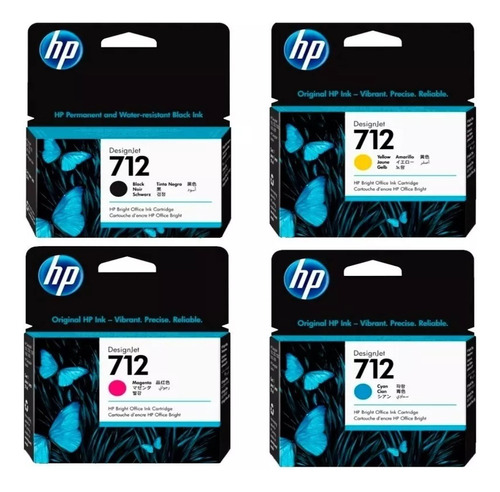 Combo Cartucho Hp 712 Pak Cyan Ama Mag Negro Original  Nuevo