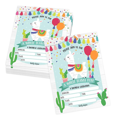 25 Invitaciones De Cumpleaños O Fiesta De Fiesta De Llama Ki