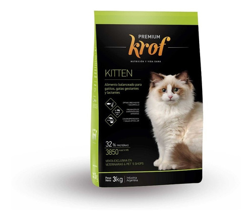 Alimento Premium Krof Kitten Para Gatitos X 3 Kg Faunatikos 