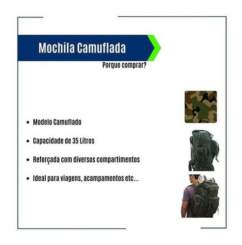 Imagem 4 de 7 de Kit 3 Mochilas Camuflada Exército