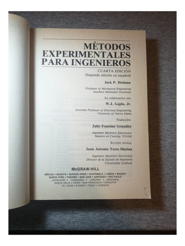 Métodos Experimentales Para Ingenieros, Jack P. Holman (Usado)
