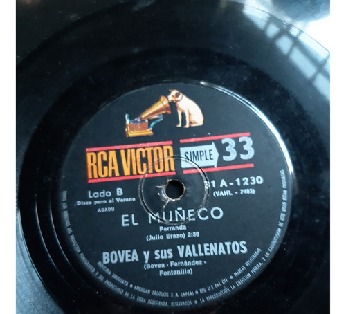 Disco Vinilo Simple De Bovea Y Sus Vallenatos Usado Sin Tapa