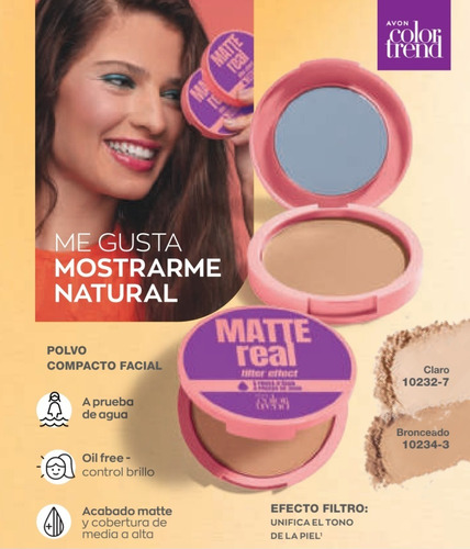 Avon Ctrend Matte Real Polvo Compacto A Prueba De Agua 8g 