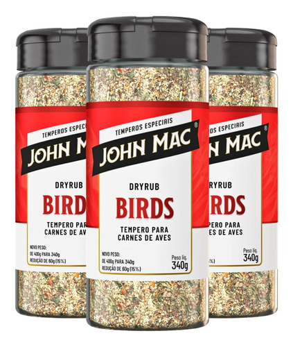 Tempero Para Aves Dry Rub Birds John Mac 340g (3 Unidades)