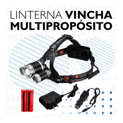 Imagen 9 de 10 de Linterna Minera Vincha Luz Led 3 Cree T6 Usb 12v Recargable