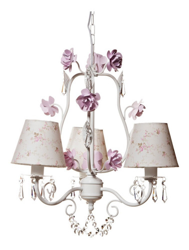 Lustre Provençal 3 Lâmpadas Flores E Cristais Bebê Infantil