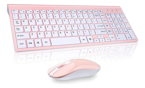 Teclado Y Mouse Inalámbrico Rosa Compacto De Tamaño Completo