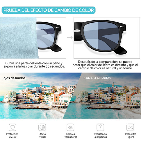 Lentes De Sol Fotocromáticos Uv Moda Polarizado Retro Unisex Diseño Azul-gris