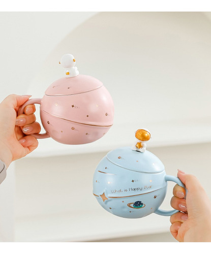 Taza Planeta Astronauta En Relieve De 400ml Con Caja Color Rosa Taza De Cerámica De Astronauta