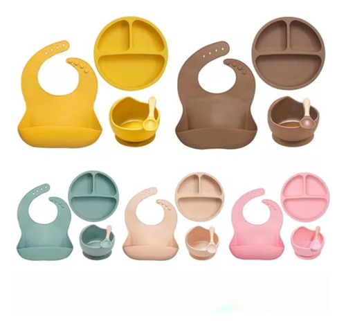 Set Platos Para Bebés Silicón+ Babero+ Bowl+ Cuchara Premium