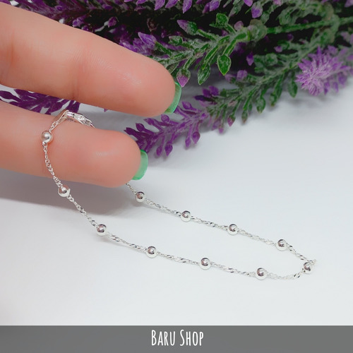 Imagen 6 de 9 de Pulsera Plata 925 Sellada Con Bolitas Eslabón Singapur