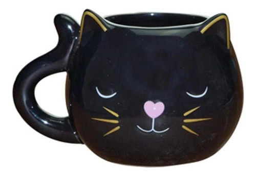 Caneca Decorativa Carinha De Gato Gatinho Preto 380ml