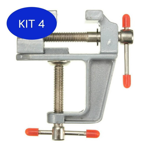 Kit 4 Morsa De Bancada Torno Miniatura De Alumínio 8,5x7,5cm