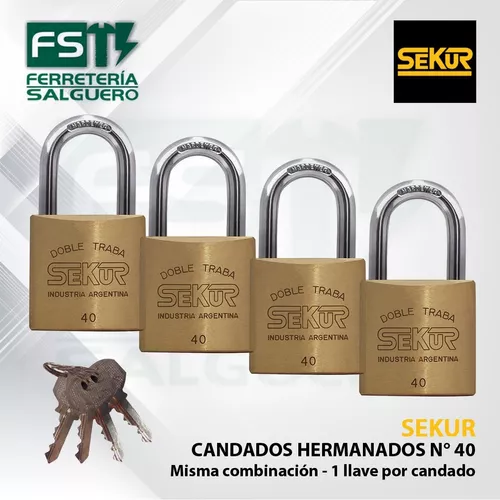 Candados Hermanados Sekur Nº 40 Mm Misma Llave Igual Comb Fs