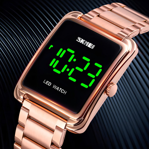 Reloj Electrónico Digital De Acero Inoxidable Skmei Square Color De La Correa Rose Golden