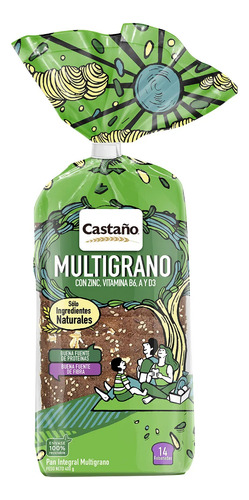 Pan De Molde Integral Multigrano Castaño 400gr