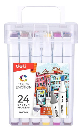 Set 24 Marcadores Doble Punta Lavable Deli 1mm Sketch Marker