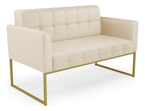 Kit 1 Sofá E 2 Poltronas Corino Bege Base Industrial Dourado