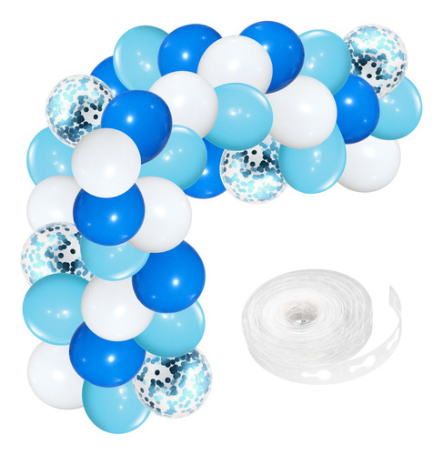 Arco Decorativo 35 Globos Blanco Azul Cinta Confetti Cumple