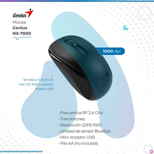 Mouse Inalámbrico Blueeye Genius Nx-7000 1200dpi
