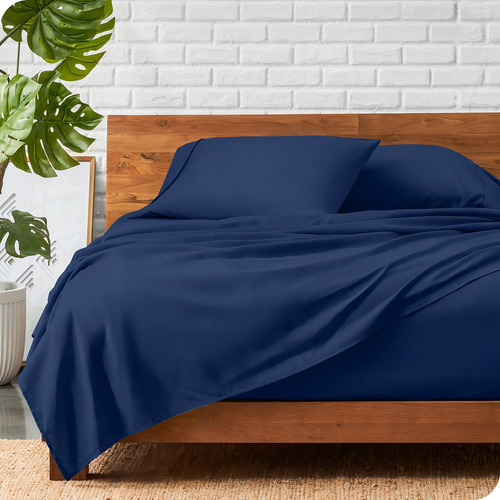 Bare Home - Juego De Sábanas De Microfibra Ultrasuave Color Azul Oscuro Diseño De La Tela Único