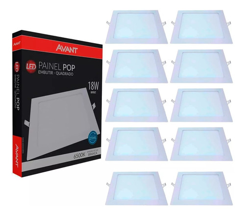 Kit 10 Painel Plafon Led 18w Embutir Luminária Avant