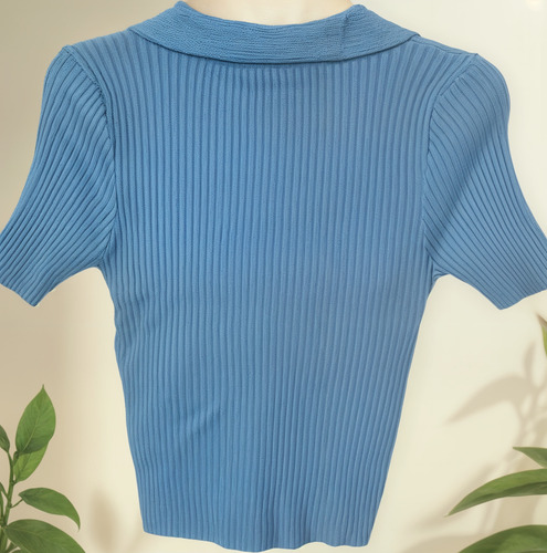 Blusa Dama De Punto Suave Cuello V Polo Manga Corta Cómoda