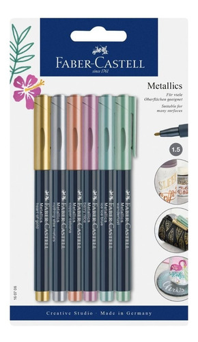 6 Marcadores Metalicos Rotular Punto Fino Faber Castell