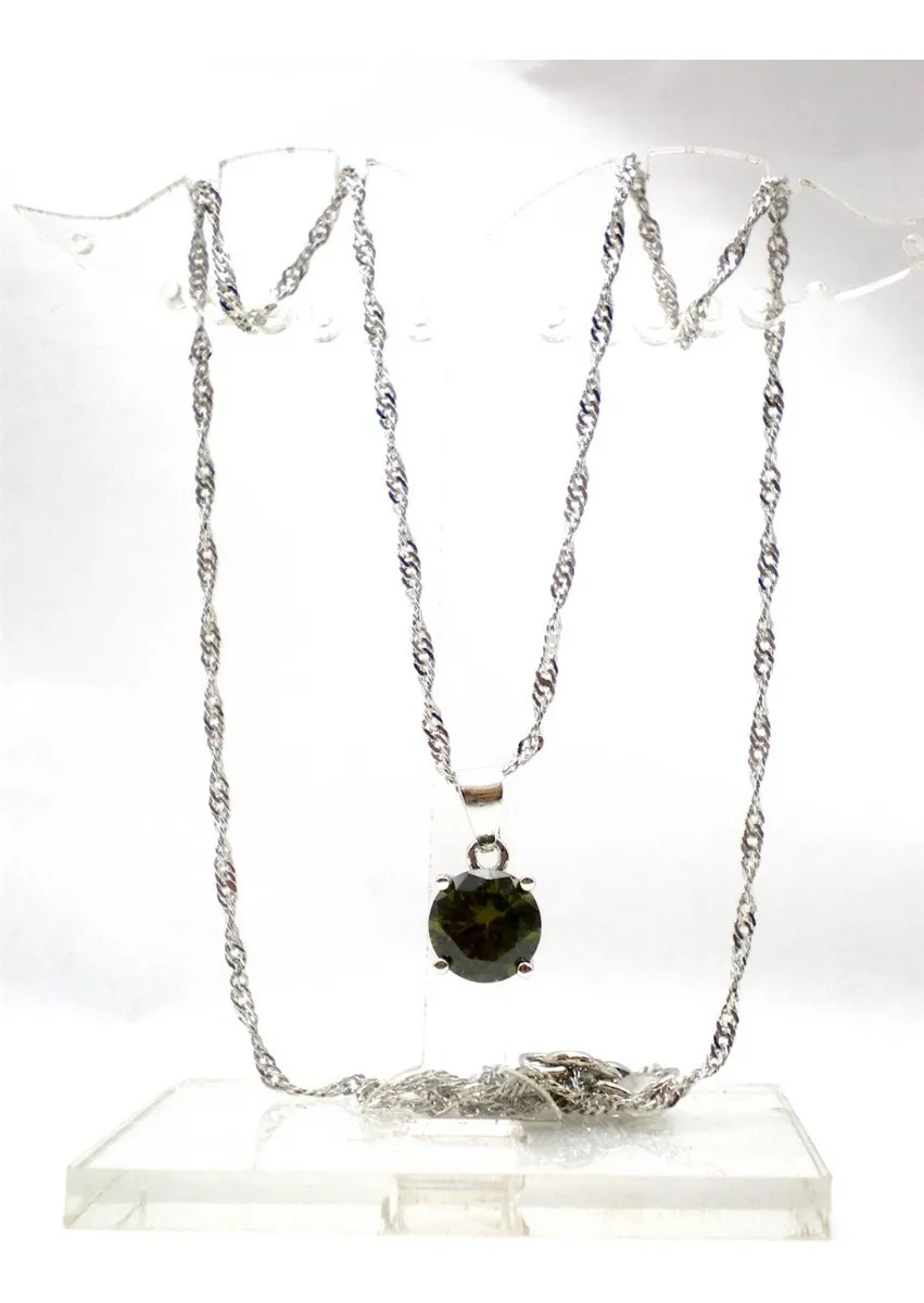 Cadena Y Dije De Plata 925 Y Cristal Verde