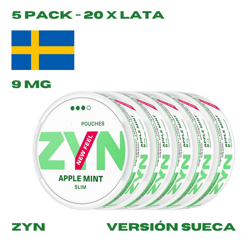 5pack - Zyn | 9mg | 20 Pzas | Slim | Apple Mint