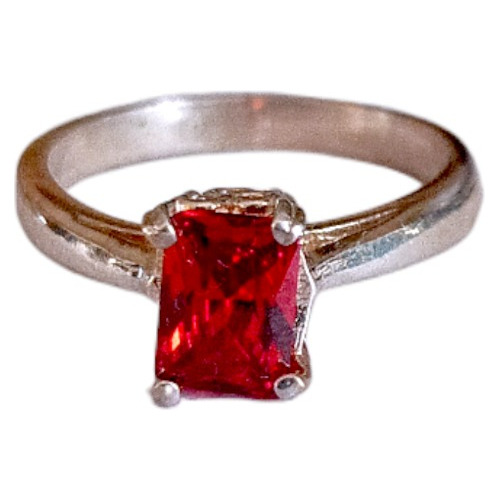 Anillo Mujer Plata Solitario Circon Ruby