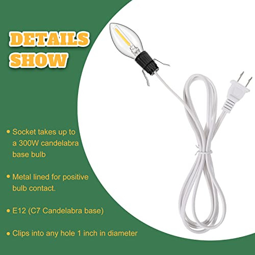 Cable De Lámpara Con Clip Con Casquillo De Luz E12 Blanco, C