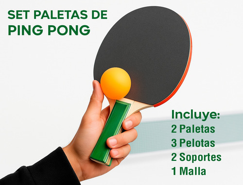 Paletas De Ping Pong + 3 Pelotas + Malla Para Mesa