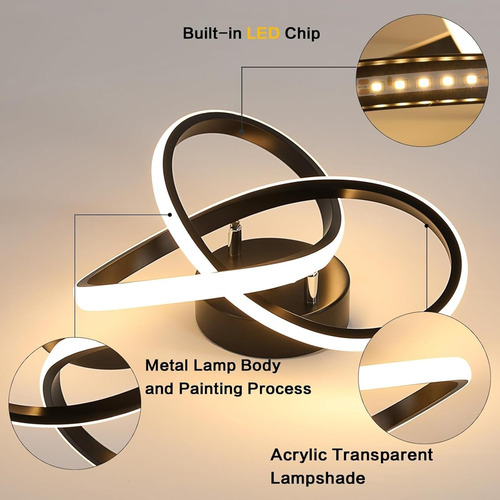 Lámpara Variable De 3 Color Plafn Led Curva Moderna Para Luz