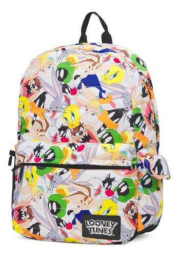 Mochila Espalda Mooving Looney Tunes 17 Urbana Escolar Color Blanco Diseño De La Tela Estampado