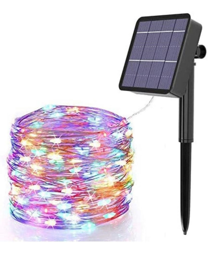 Imagen 4 de 10 de Guirnalda Luces Led Alambre 100led Multicolor 10 Mts Solar