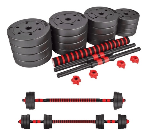 Imagen 5 de 10 de Kit Mancuernas Y Barra Con Tope A Rosca + 10 Kg Discos Pvc